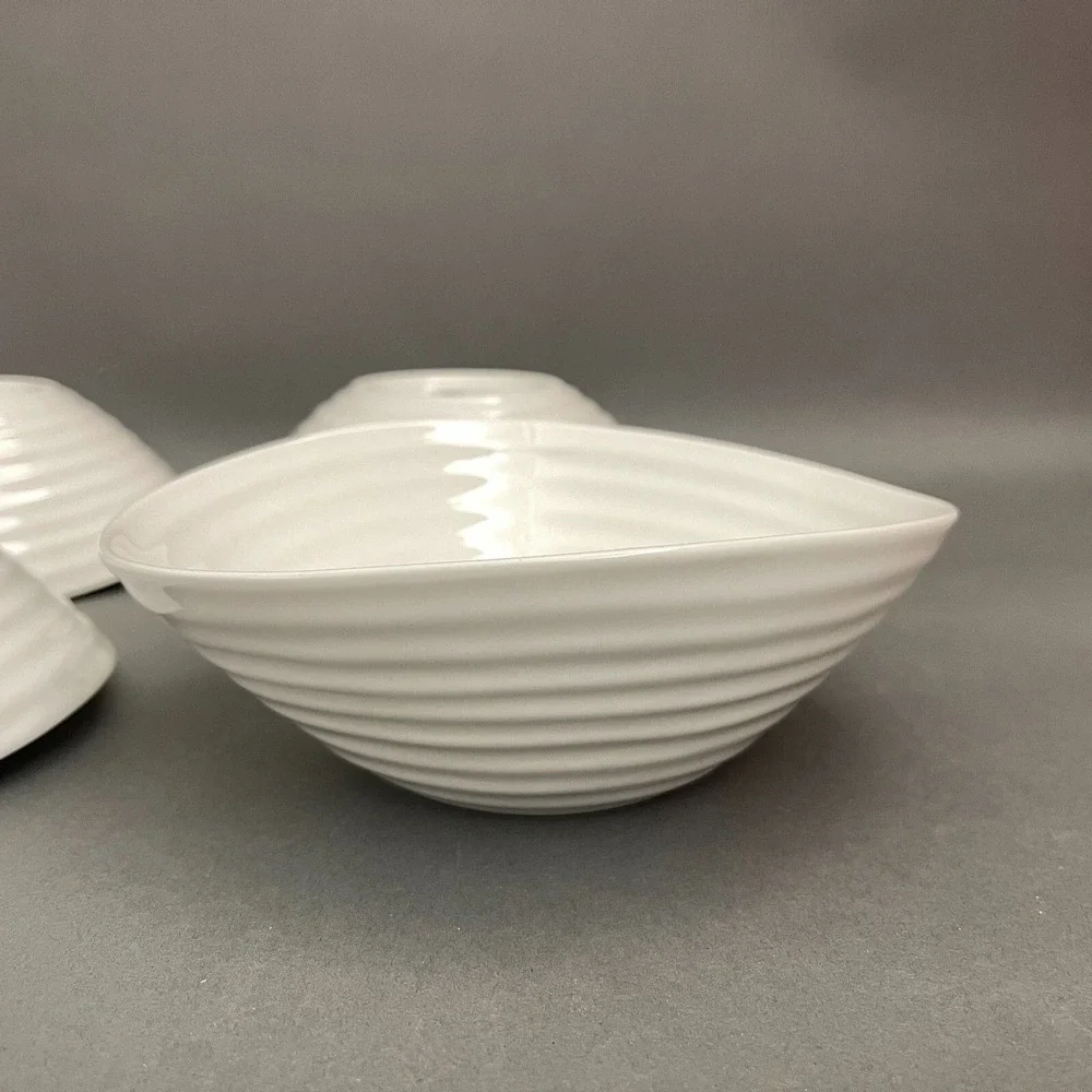 Sophie Conran Portmeirion White Soup‎ Cereal Bowls Ribbed Lot of 4